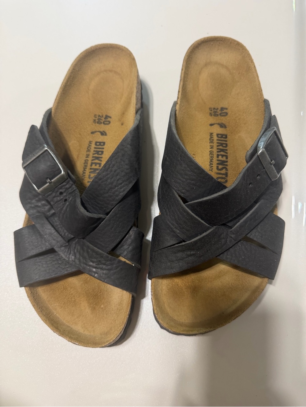 Birkenstock Black Crisscross Buckle Slide Sandals